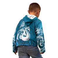 New Zealand Matariki Kid Hoodie Maori Manaia Galaxy Silver Fern Blue Color