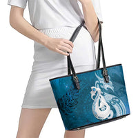 New Zealand Matariki Leather Tote Bag Maori Manaia Galaxy Silver Fern Blue Color