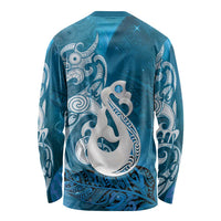 New Zealand Matariki Long Sleeve Shirt Maori Manaia Galaxy Silver Fern Blue Color