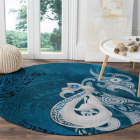New Zealand Matariki Round Carpet Maori Manaia Galaxy Silver Fern Blue Color