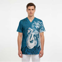 New Zealand Matariki Scrub Top Maori Manaia Galaxy Silver Fern Blue Color LT22 - Polynesian Pride
