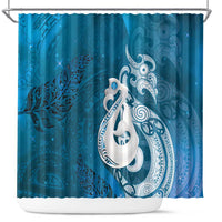 New Zealand Matariki Shower Curtain Maori Manaia Galaxy Silver Fern Blue Color