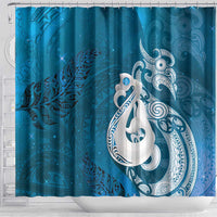 New Zealand Matariki Shower Curtain Maori Manaia Galaxy Silver Fern Blue Color