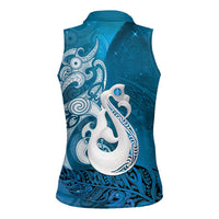 New Zealand Matariki Women Sleeveless Polo Shirt Maori Manaia Galaxy Silver Fern Blue Color