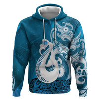 New Zealand Matariki Zip Hoodie Maori Manaia Galaxy Silver Fern Blue Color