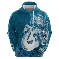 New Zealand Matariki Zip Hoodie Maori Manaia Galaxy Silver Fern Blue Color