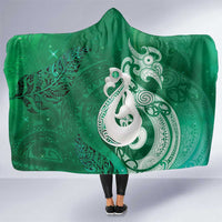 New Zealand Matariki Hooded Blanket Maori Manaia Galaxy Silver Fern Green Color
