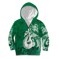 New Zealand Matariki Kid Hoodie Maori Manaia Galaxy Silver Fern Green Color
