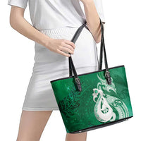 New Zealand Matariki Leather Tote Bag Maori Manaia Galaxy Silver Fern Green Color