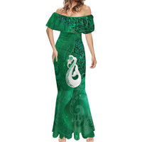 New Zealand Matariki Mermaid Dress Maori Manaia Galaxy Silver Fern Green Color LT22 - Polynesian Pride