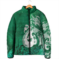 New Zealand Matariki Padded Jacket Maori Manaia Galaxy Silver Fern Green Color