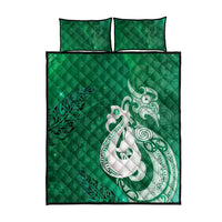 New Zealand Matariki Quilt Bed Set Maori Manaia Galaxy Silver Fern Green Color
