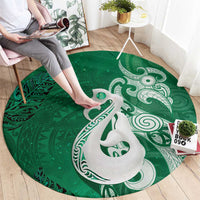 New Zealand Matariki Round Carpet Maori Manaia Galaxy Silver Fern Green Color
