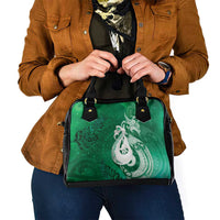 New Zealand Matariki Shoulder Handbag Maori Manaia Galaxy Silver Fern Green Color