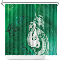 New Zealand Matariki Shower Curtain Maori Manaia Galaxy Silver Fern Green Color