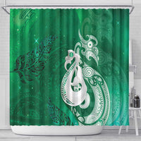 New Zealand Matariki Shower Curtain Maori Manaia Galaxy Silver Fern Green Color
