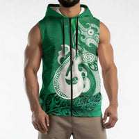 New Zealand Matariki Sleeveless Zip Hoodie Maori Manaia Galaxy Silver Fern Green Color LT22 - Polynesian Pride