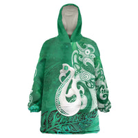 New Zealand Matariki Wearable Blanket Hoodie Maori Manaia Galaxy Silver Fern Green Color