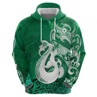 New Zealand Matariki Zip Hoodie Maori Manaia Galaxy Silver Fern Green Color