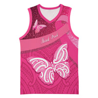 New Zealand Breast Cancer Awareness Basketball Jersey Pink Ribbon Butterfly Maori Pattern