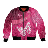 New Zealand Breast Cancer Awareness Bomber Jacket Pink Ribbon Butterfly Maori Pattern LT22 Unisex Pink - Polynesian Pride