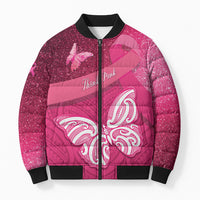 New Zealand Breast Cancer Awareness Bomber Puffer Jacket Pink Ribbon Butterfly Maori Pattern LT22 Unisex Pink - Polynesian Pride