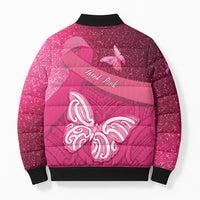 New Zealand Breast Cancer Awareness Bomber Puffer Jacket Pink Ribbon Butterfly Maori Pattern LT22 - Polynesian Pride
