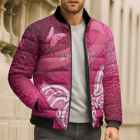 New Zealand Breast Cancer Awareness Bomber Puffer Jacket Pink Ribbon Butterfly Maori Pattern LT22 - Polynesian Pride
