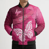 New Zealand Breast Cancer Awareness Bomber Puffer Jacket Pink Ribbon Butterfly Maori Pattern LT22 - Polynesian Pride
