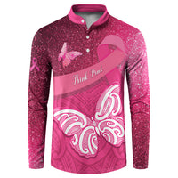 New Zealand Breast Cancer Awareness Button Sweatshirt Pink Ribbon Butterfly Maori Pattern LT22 Pink - Polynesian Pride