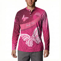 New Zealand Breast Cancer Awareness Button Sweatshirt Pink Ribbon Butterfly Maori Pattern LT22 - Polynesian Pride