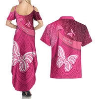 New Zealand Breast Cancer Awareness Couples Matching Summer Maxi Dress and Hawaiian Shirt Pink Ribbon Butterfly Maori Pattern