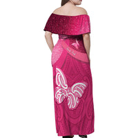 New Zealand Breast Cancer Awareness Family Matching Off Shoulder Maxi Dress and Hawaiian Shirt Pink Ribbon Butterfly Maori Pattern