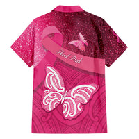 New Zealand Breast Cancer Awareness Family Matching Off Shoulder Short Dress and Hawaiian Shirt Pink Ribbon Butterfly Maori Pattern LT22 - Polynesian Pride