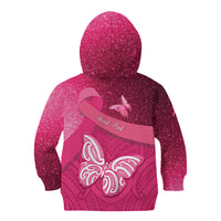 New Zealand Breast Cancer Awareness Kid Hoodie Pink Ribbon Butterfly Maori Pattern