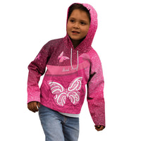 New Zealand Breast Cancer Awareness Kid Hoodie Pink Ribbon Butterfly Maori Pattern