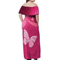 New Zealand Breast Cancer Awareness Off Shoulder Maxi Dress Pink Ribbon Butterfly Maori Pattern