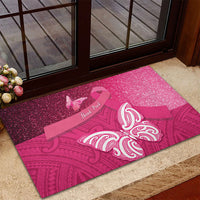 New Zealand Breast Cancer Awareness Rubber Doormat Pink Ribbon Butterfly Maori Pattern LT22 - Polynesian Pride