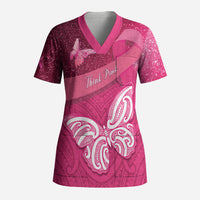 New Zealand Breast Cancer Awareness Scrub Top Pink Ribbon Butterfly Maori Pattern LT22 Adult Pink - Polynesian Pride