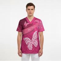 New Zealand Breast Cancer Awareness Scrub Top Pink Ribbon Butterfly Maori Pattern LT22 - Polynesian Pride