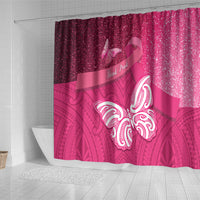 New Zealand Breast Cancer Awareness Shower Curtain Pink Ribbon Butterfly Maori Pattern LT22 - Polynesian Pride