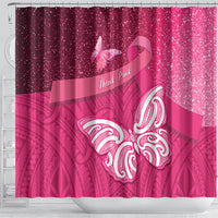 New Zealand Breast Cancer Awareness Shower Curtain Pink Ribbon Butterfly Maori Pattern LT22 - Polynesian Pride