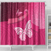 New Zealand Breast Cancer Awareness Shower Curtain Pink Ribbon Butterfly Maori Pattern LT22 - Polynesian Pride