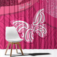 New Zealand Breast Cancer Awareness Window Curtain Pink Ribbon Butterfly Maori Pattern LT22 - Polynesian Pride