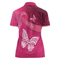 New Zealand Breast Cancer Awareness Women Polo Shirt Pink Ribbon Butterfly Maori Pattern