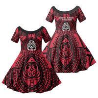 New Zealand Maori Language Week Family Matching Short Sleeve Bodycon Dress and Hawaiian Shirt Te Wiki O Te Reo Maori Hei Tiki LT22 Daughter's Dress Red - Polynesian Pride
