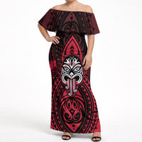 New Zealand Maori Language Week Off Shoulder Maxi Dress Te Wiki O Te Reo Maori Hei Tiki LT22 Women Red - Polynesian Pride