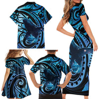 New Zealand Matariki Family Matching Short Sleeve Bodycon Dress and Hawaiian Shirt Maori Humpback Whale Galaxy LT22 - Polynesian Pride