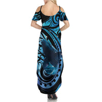 New Zealand Matariki Family Matching Summer Maxi Dress and Hawaiian Shirt Maori Humpback Whale Galaxy