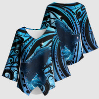 New Zealand Matariki Kimono Sleeve Blouse Maori Humpback Whale Galaxy